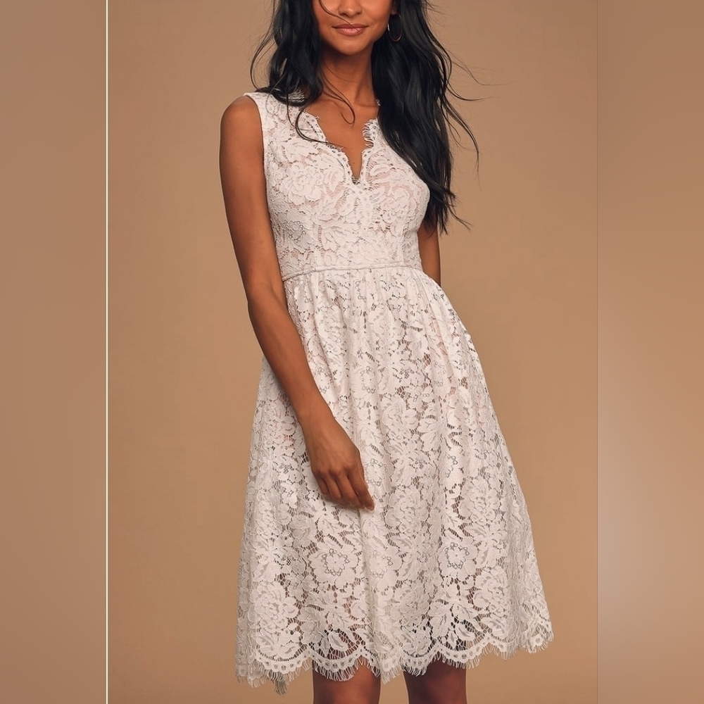 Lulu's White Lace Midi Skater Dress
